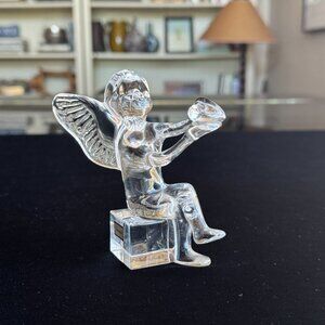 Baccarat France Crystal Cherub Holding Heart – Signed Vintage Crystal Angel